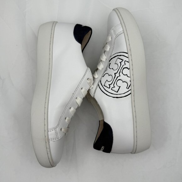 Tory Burch Sneakers Womens 5M T-Logo Leather Lace-Up Black/White Logo - Picture 4 of 14
